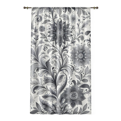 Elegant Floral Window Curtain, Black and White Decor, Home Accessories, Living Room Drapes, Bedroom Curtains, Modern and Chic