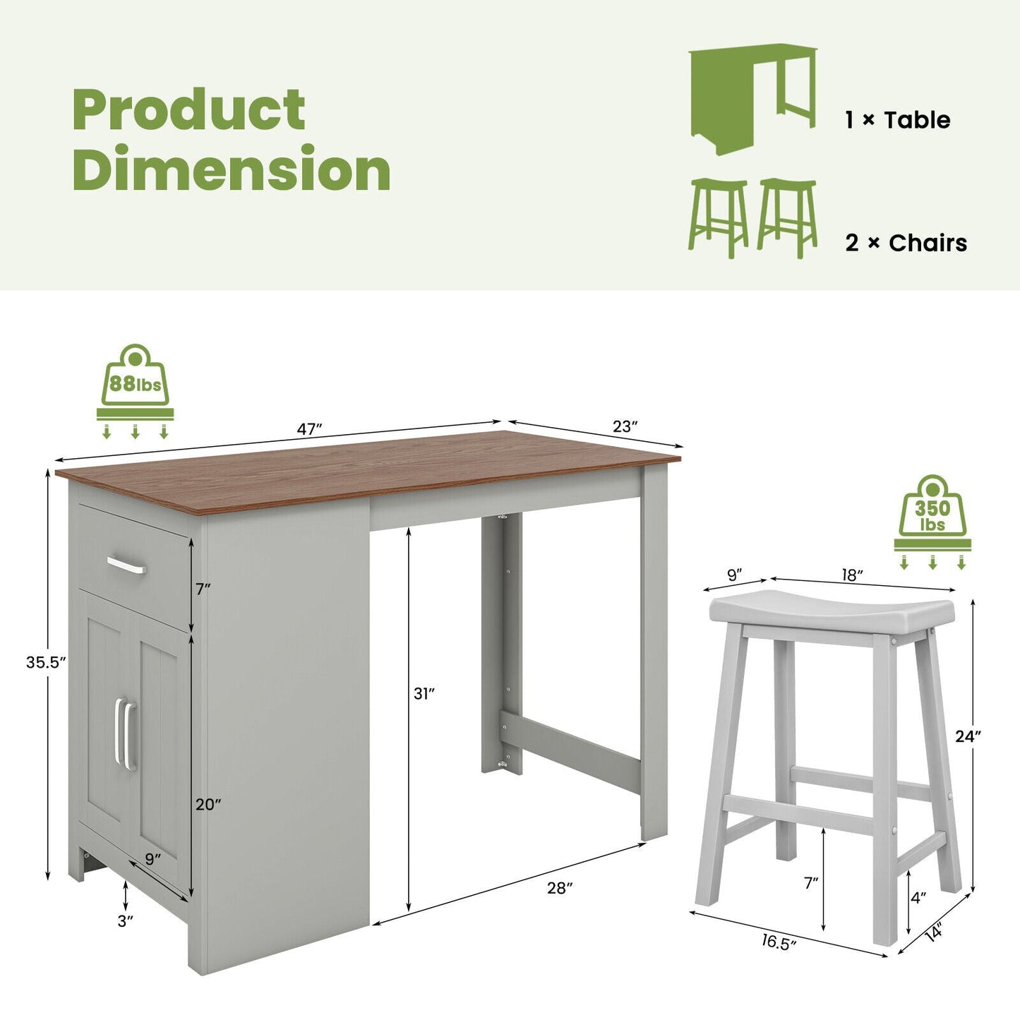 3-Piece Bar Table Set for 2 with 2 Saddle Stools for Dining Room