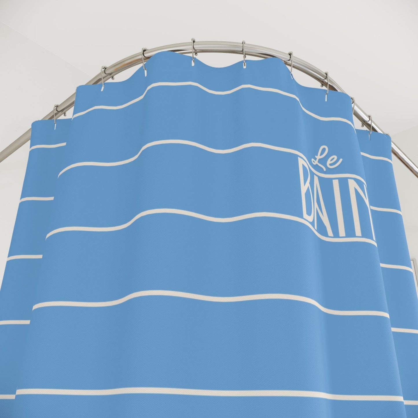 Baby Blue 'Le Bain' Shower Curtain — Striped Sailboat Kid's Bathroom Decor