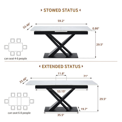 Dining Table With Geometric X Frame For Kitchen Or Dining Room - White Marble