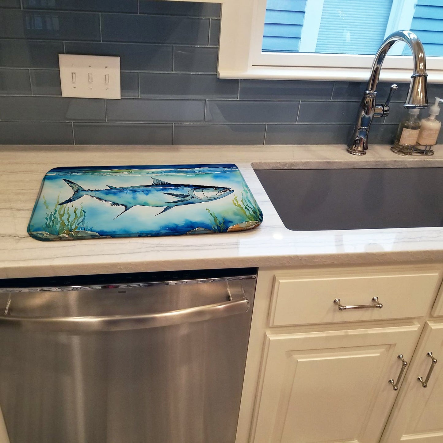 Bluefin Tuna Dish Drying Mat Absorbent Dish Drying Mat Pad for Kitchen Counter Dish Drainer Mat for Countertop, 14 x 21", Multicolor