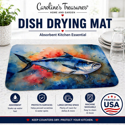 Bluefin Tuna Dish Drying Mat Absorbent Dish Drying Mat Pad for Kitchen Counter Dish Drainer Mat for Countertop, 14 x 21", Multicolor
