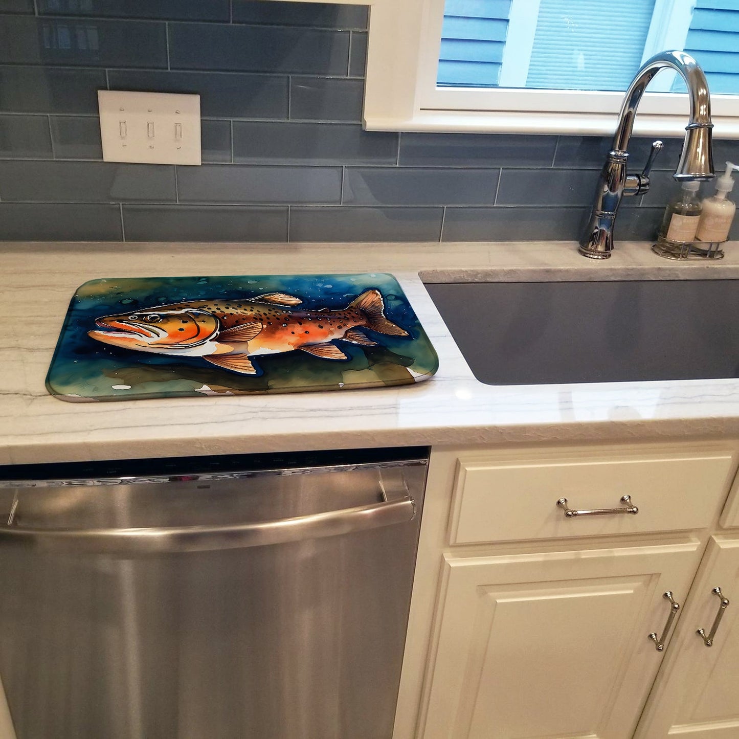 Brown Trout Dish Drying Mat Absorbent Dish Drying Mat Pad for Kitchen Counter Dish Drainer Mat for Countertop, 14 x 21", Multicolor