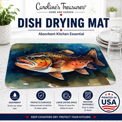 Brown Trout Dish Drying Mat Absorbent Dish Drying Mat Pad for Kitchen Counter Dish Drainer Mat for Countertop, 14 x 21", Multicolor