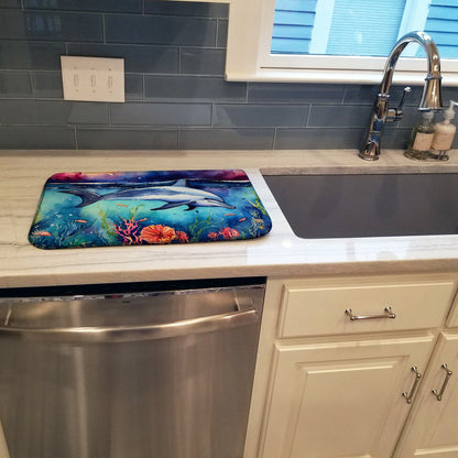 Dolphin Dish Drying Mat Absorbent Dish Drying Mat Pad for Kitchen Counter Dish Drainer Mat for Countertop, 14 x 21", Multicolor