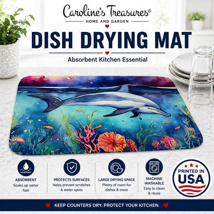 Dolphin Dish Drying Mat Absorbent Dish Drying Mat Pad for Kitchen Counter Dish Drainer Mat for Countertop, 14 x 21", Multicolor