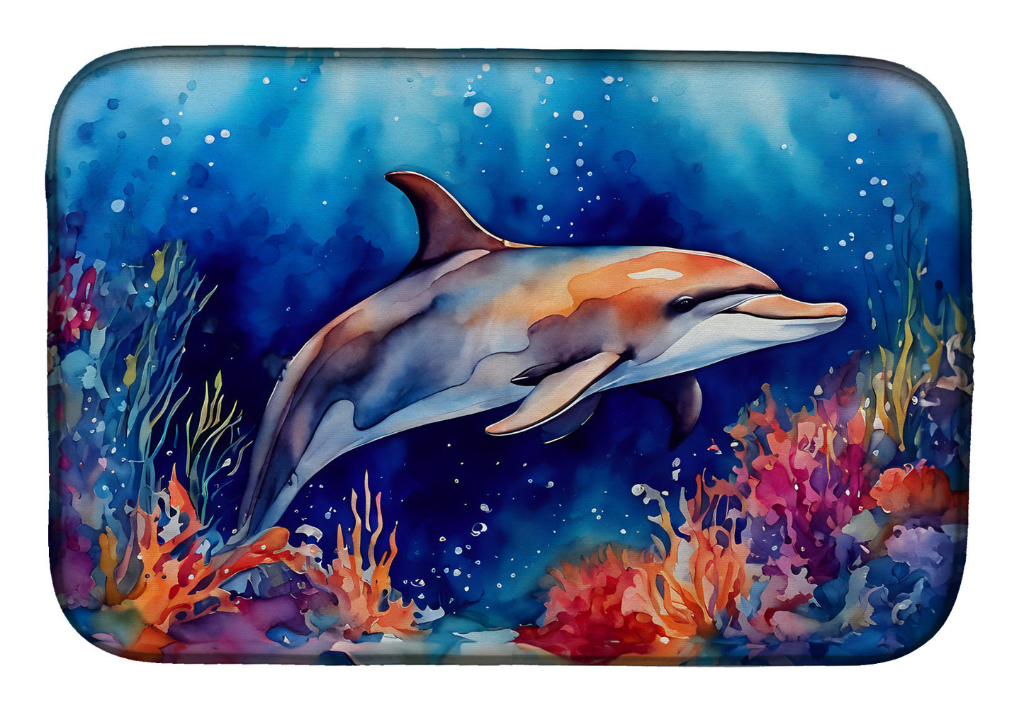Dolphin Dish Drying Mat Absorbent Dish Drying Mat Pad for Kitchen Counter Dish Drainer Mat for Countertop, 14 x 21", Multicolor