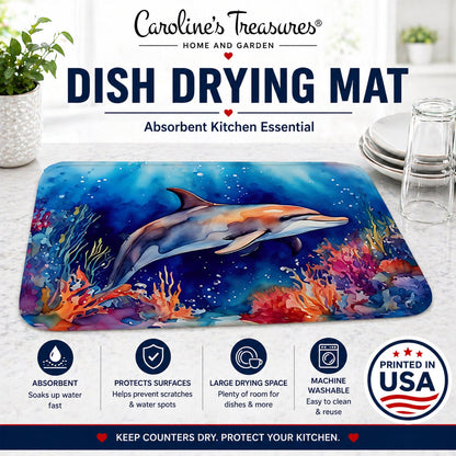 Dolphin Dish Drying Mat Absorbent Dish Drying Mat Pad for Kitchen Counter Dish Drainer Mat for Countertop, 14 x 21", Multicolor