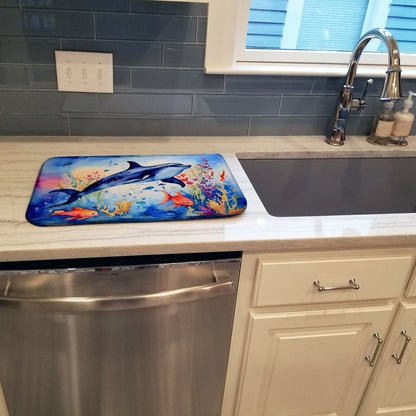 Dolphin Dish Drying Mat Absorbent Dish Drying Mat Pad for Kitchen Counter Dish Drainer Mat for Countertop, 14 x 21", Multicolor