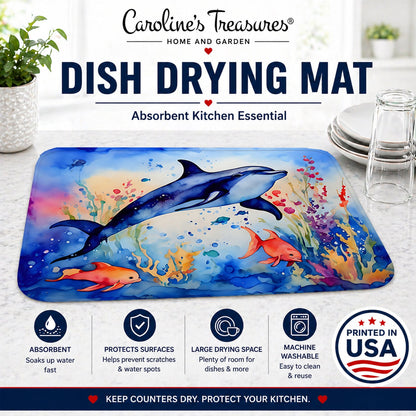 Dolphin Dish Drying Mat Absorbent Dish Drying Mat Pad for Kitchen Counter Dish Drainer Mat for Countertop, 14 x 21", Multicolor