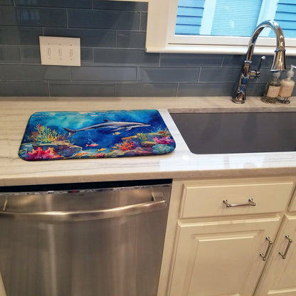 Dolphin Dish Drying Mat Absorbent Dish Drying Mat Pad for Kitchen Counter Dish Drainer Mat for Countertop, 14 x 21", Multicolor