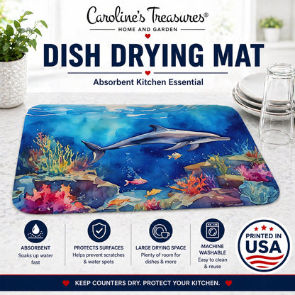 Dolphin Dish Drying Mat Absorbent Dish Drying Mat Pad for Kitchen Counter Dish Drainer Mat for Countertop, 14 x 21", Multicolor