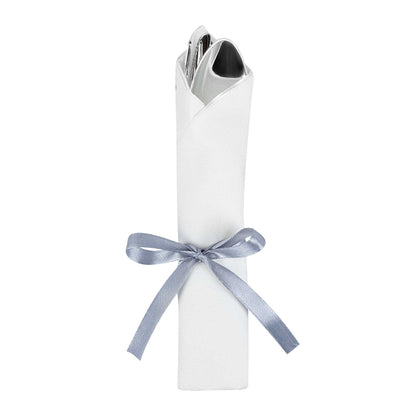Moderna Silver Plastic Cutlery Set - with White Napkin, Silver Ribbon - 7 1/4" x 2" x 1 3/4" - 100 count box