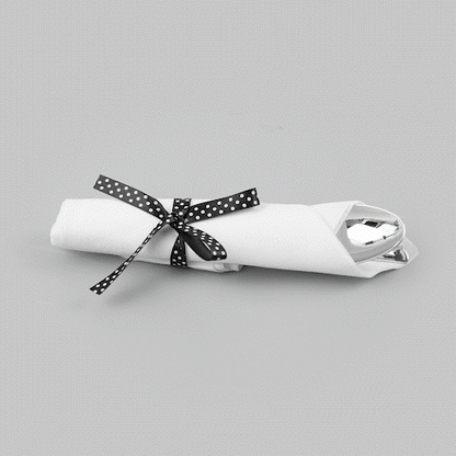 Argento Silver Plastic Cutlery Set - with White Napkin, Polka Dot Ribbon - 7 1/4" x 2" x 1 3/4" - 100 count box