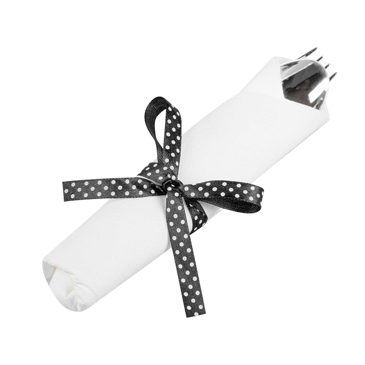 Argento Silver Plastic Cutlery Set - with White Napkin, Polka Dot Ribbon - 7 1/4" x 2" x 1 3/4" - 100 count box