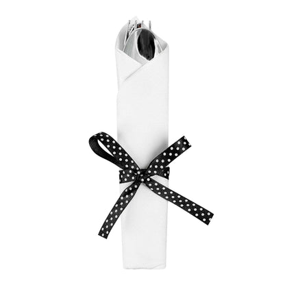 Argento Silver Plastic Cutlery Set - with White Napkin, Polka Dot Ribbon - 7 1/4" x 2" x 1 3/4" - 100 count box