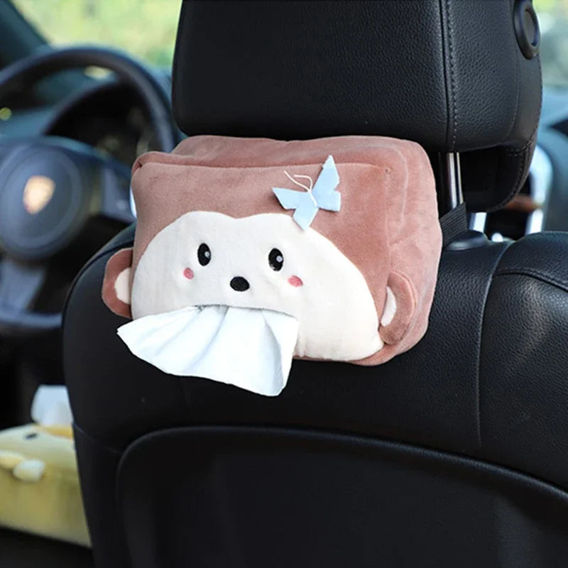 Cartoon Car Tissue Box Cute Plush Animals Napkin Paper Holder Portable Auto Armrest Box Tissue Paper Storage Case Car Decoration