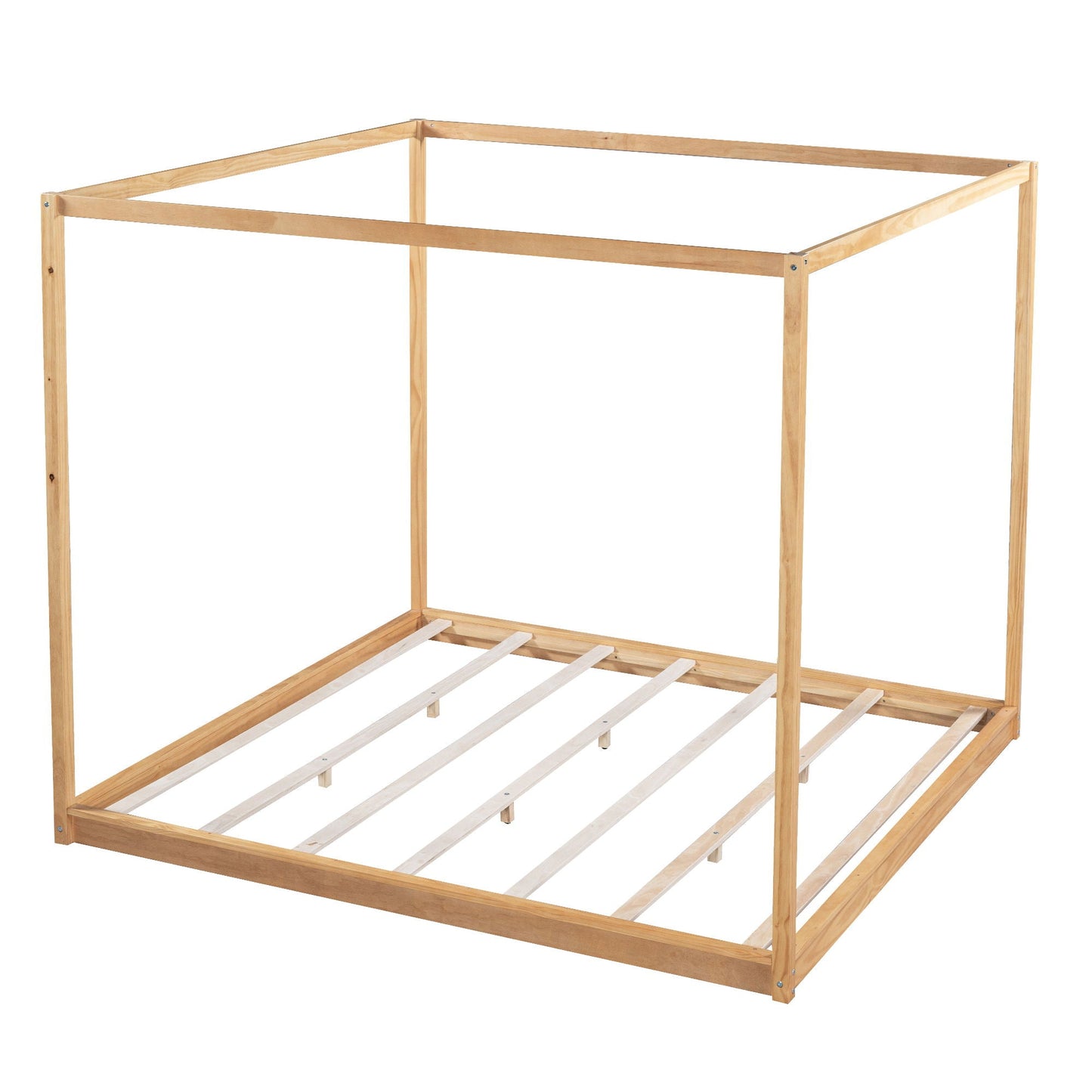 Wood Canopy Platform Bed With Support Legs And Airflow Slats